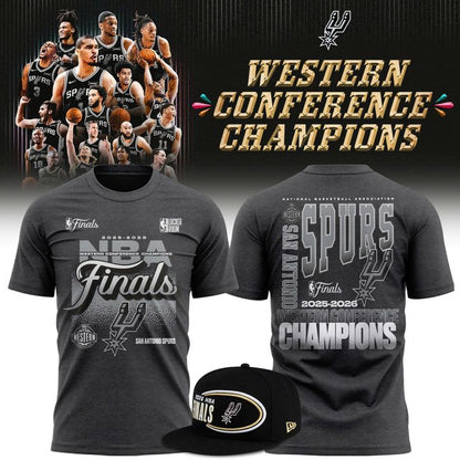 (Adult & Kids) San Antonio Spurs Black 2026 NBA Western Conference Champions Stacked Block T-Shirt