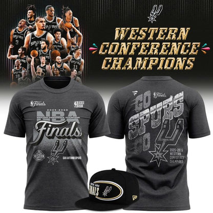 (Adult & Kids) San Antonio Spurs Charcoal 2026 NBA Western Conference Champions Locker Room T-Shirt