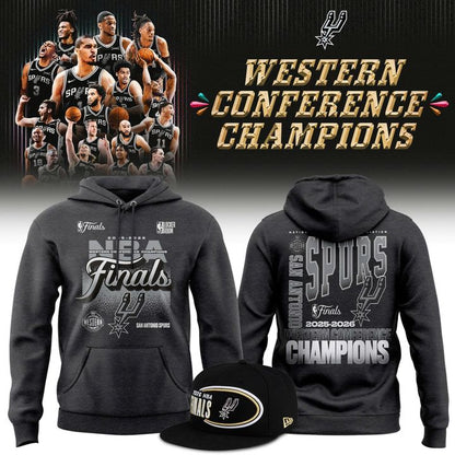 (Adult & Kids) San Antonio Spurs Black 2026 NBA Western Conference Champions Stacked Block Hoodie