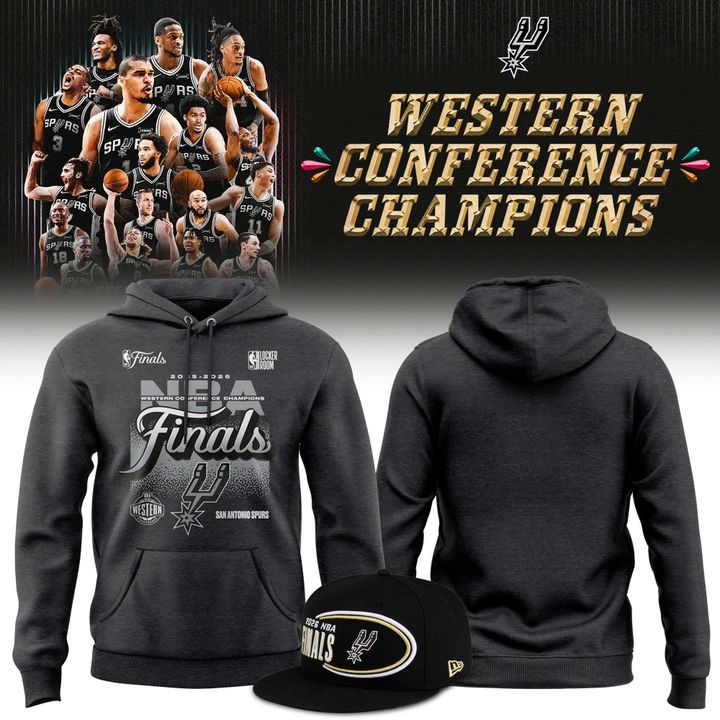 Men's San Antonio Spurs Charcoal 2026 NBA Western Conference Champions Locker Room Hoodie