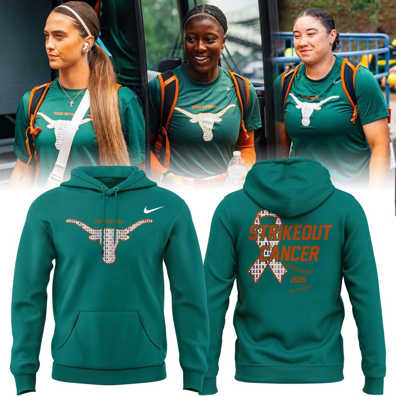 Special 2026 Strikeout Cancer Texas Softball Hoodie