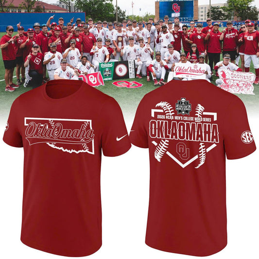 Exclusive Oklahoma Sooners 2026 Baseball College World Series "OKLAOMAHA" T-Shirt.