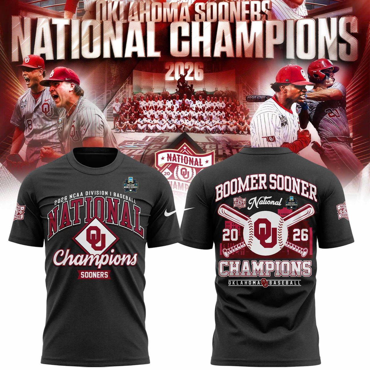 Champion Gray Oklahoma Sooners 2026 NCAA Baseball Men's College World Series Champions Locker Room T-Shirt