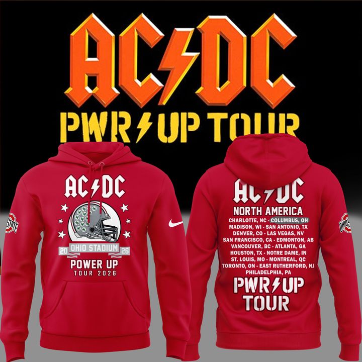 Hoodie AC/DC x Ohio State Buckeyes Football - Power Up Tour 2026 Hoodie