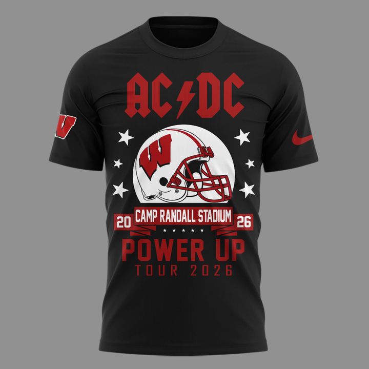 Exclusive Power Up Tour 2026 AC/DC x Wisconsin Badgers Football T-Shirt