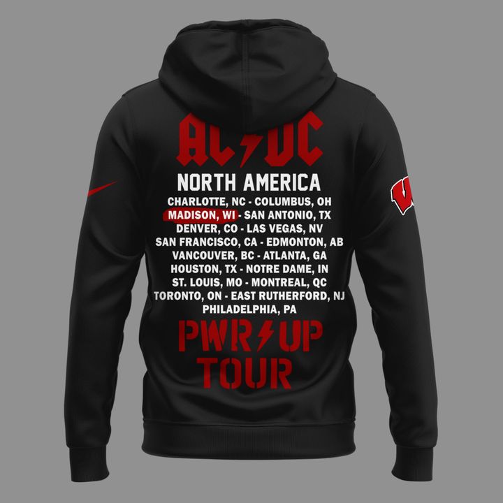 Perfect 2026 Power Up Tour AC/DC x Wisconsin Badgers Football Hoodie