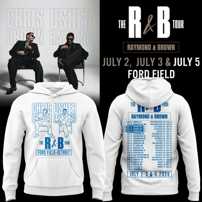 New Hoodie White Chris Brown & Usher Raymond x Detroit Lions "The R&B Tour