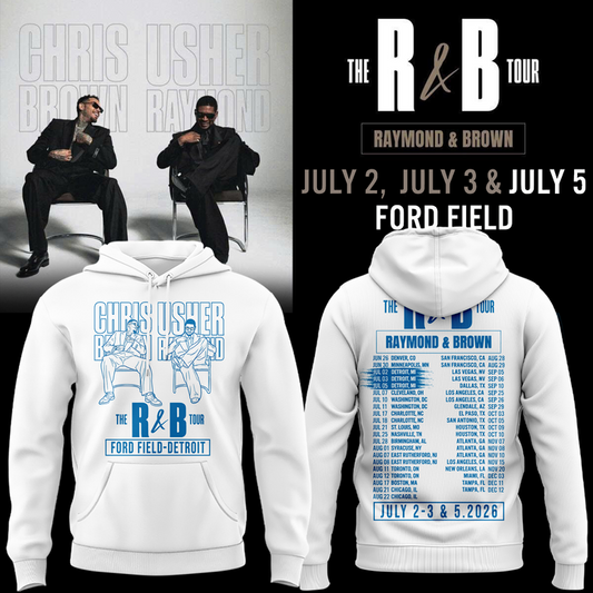 New Hoodie White Chris Brown & Usher Raymond x Detroit Lions "The R&B Tour