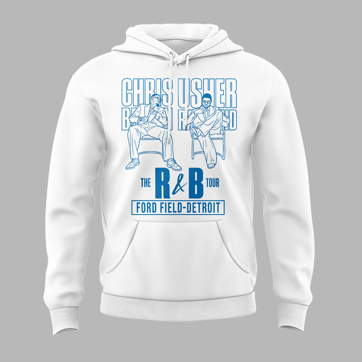 New Hoodie White Chris Brown & Usher Raymond x Detroit Lions "The R&B Tour