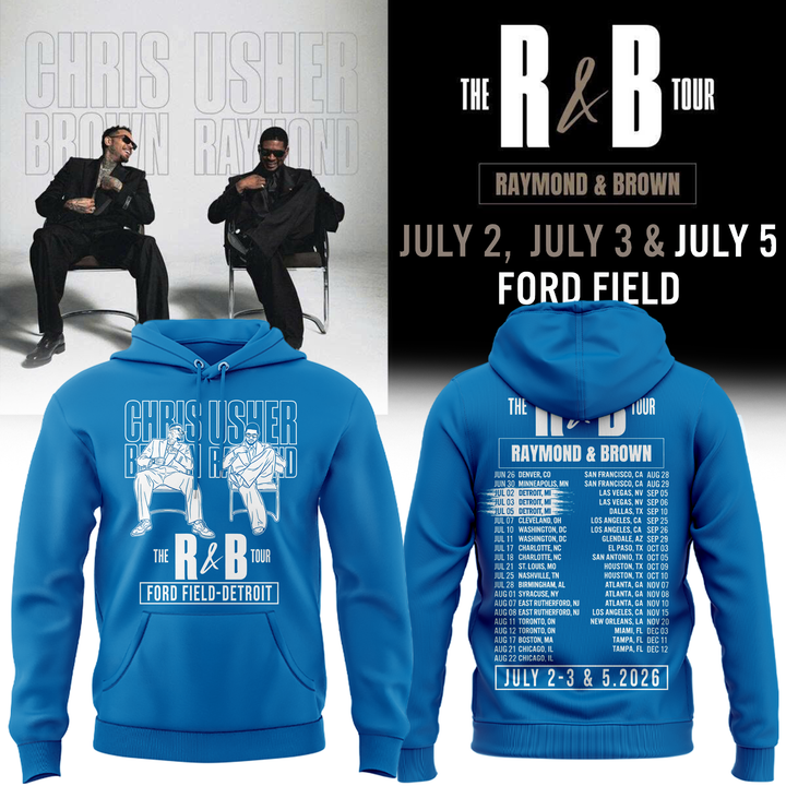 New Hoodie Blue Chris Brown & Usher Raymond x Detroit Lions "The R&B Tour"
