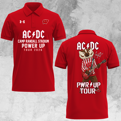 02.34. Exclusive Polo AC/DC x Wisconsin Badgers Football - Power Up Tour 2026 Polo Shirt