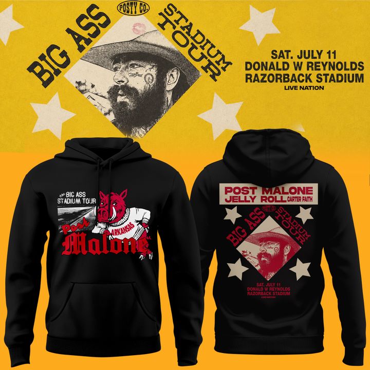 Post Malone x Arkansas Razorbacks - Limited Edition Big Ass Stadium Tour At Razorback Stadium Hoodie 2