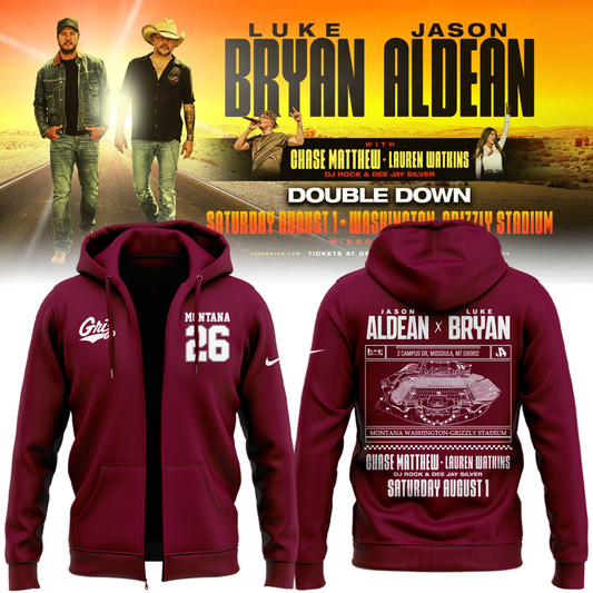 Limited Edition Montana Grizzlies x Jason Aldean And Luke Bryan Zip Hoodie