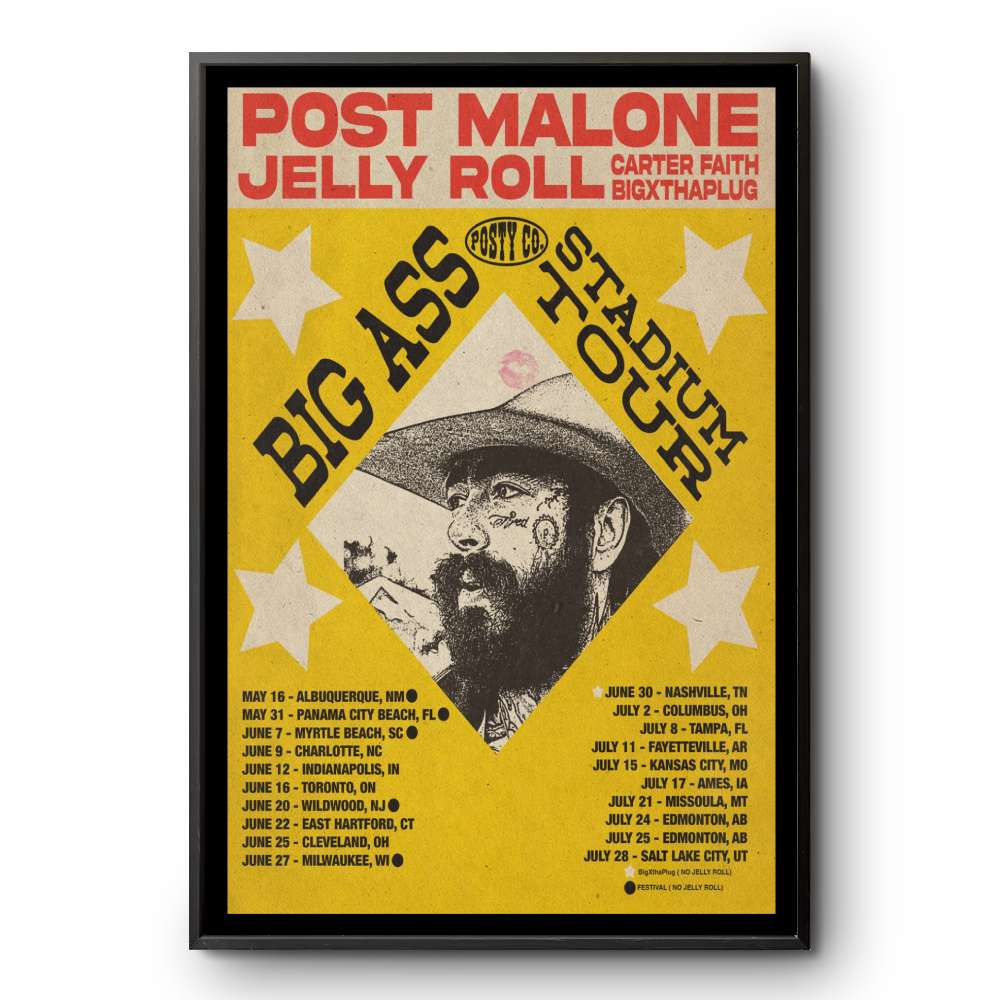 Post Malone Jelly Roll Carter Faith Bigxthaplug Big Ass Stadium Tour 2026 Poster - Portrait - Poster