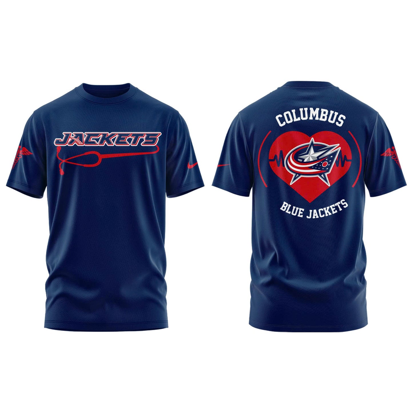2026 Columbus Blue Jackets Healthcare Appreciation Night Limited Edition T-Shirt, Jogger And Cap Outfit Navy Blue