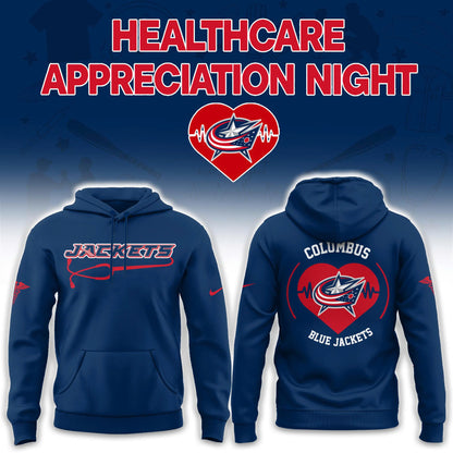 2026 Columbus Blue Jackets Healthcare Appreciation Night Limited Edition Hoodie, Jogger And Cap Outfit Navy Blue