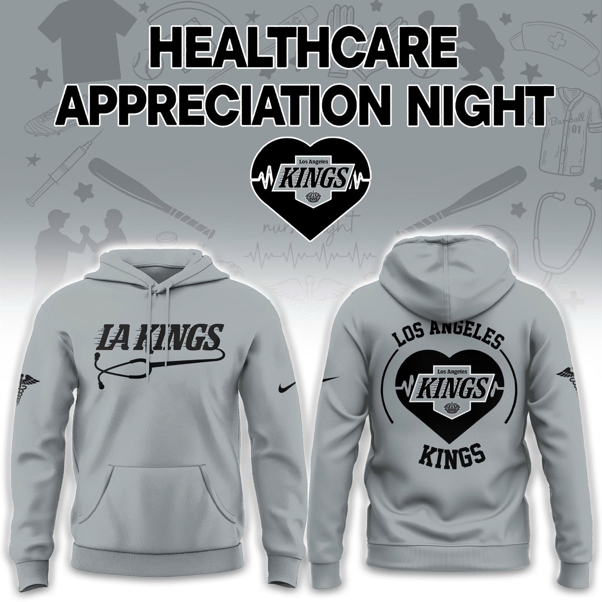 2026 Los Angeles Kings Healthcare Appreciation Night Limited Edition Hoodie, Jogger And Cap Outfit Grey