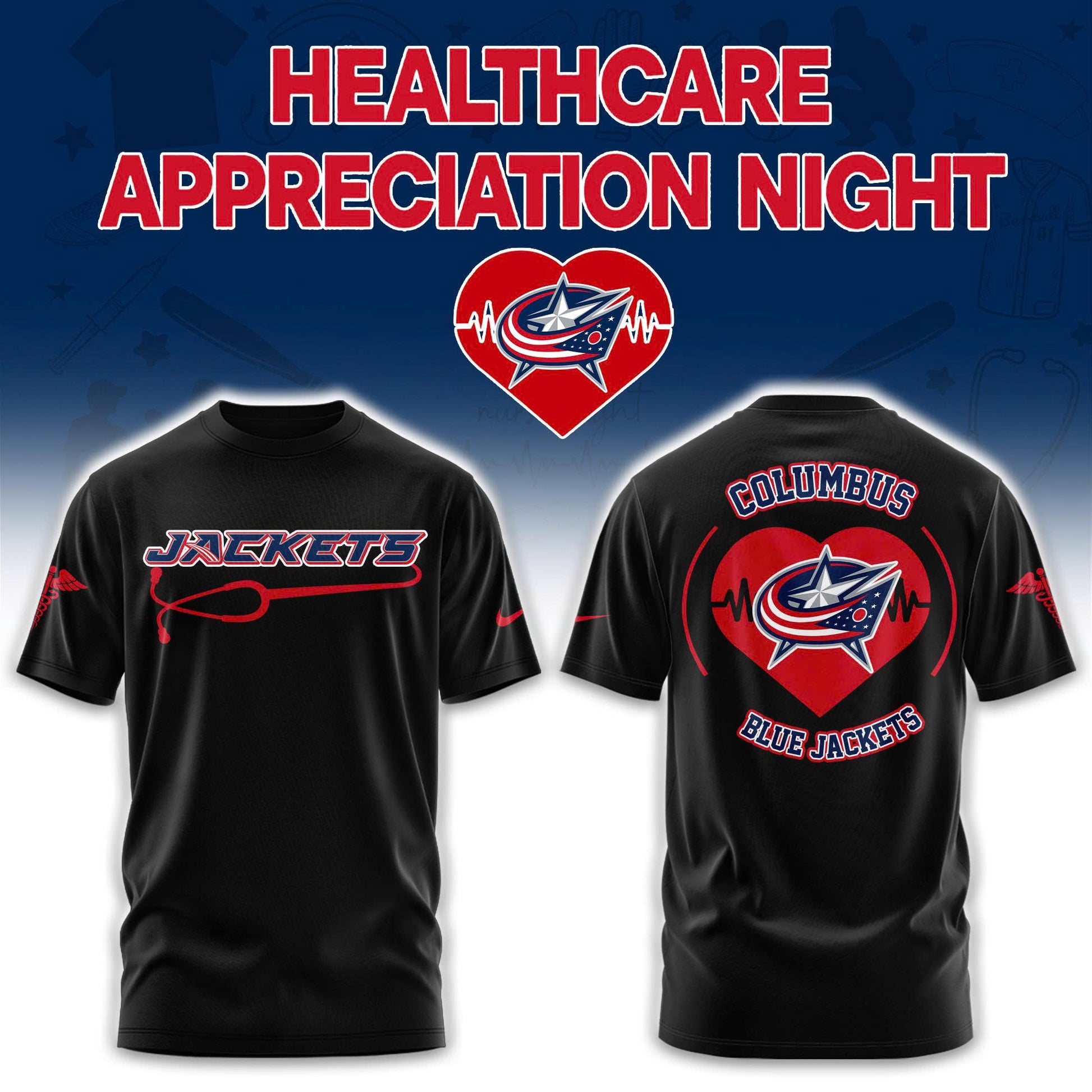 2026 Columbus Blue Jackets Healthcare Appreciation Night Limited Edition T-Shirt, Jogger And Cap Outfit Black