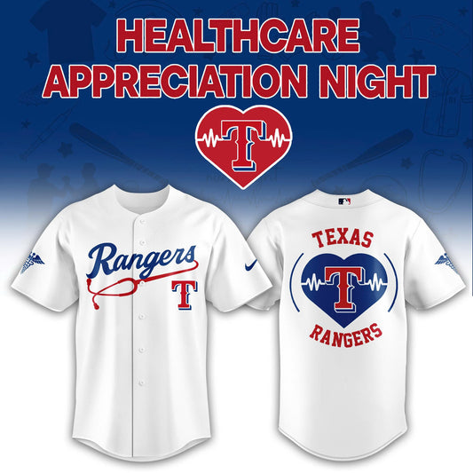 2026 Texas Rangers Healthcare Appreciation Night Limited Edition Jersey Jogger And Cap Outfit White
