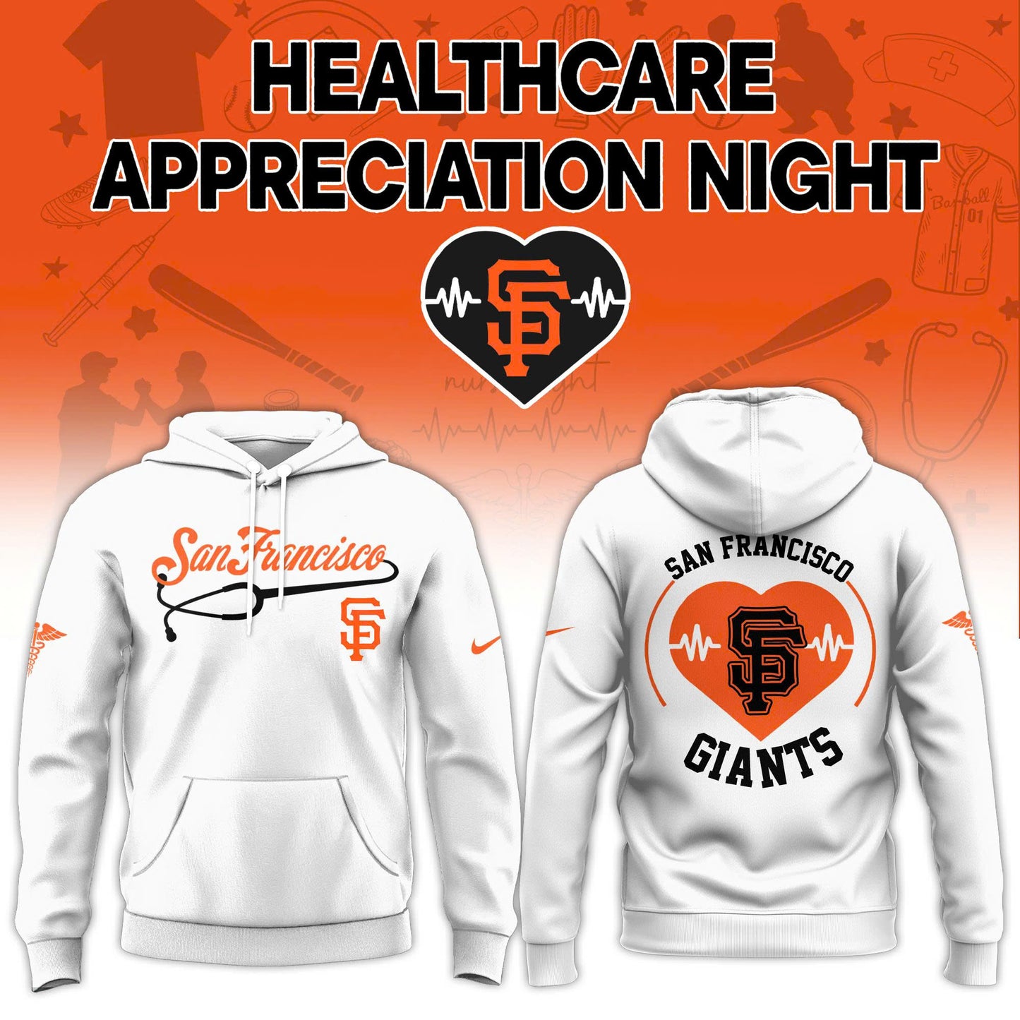2026 San Francisco Giants Healthcare Appreciation Night Limited Edition Hoodie Jogger And Cap Outfit White