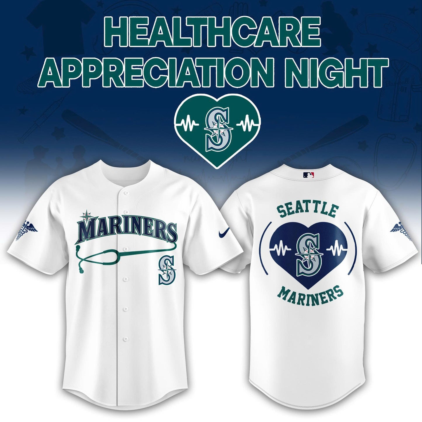 2026 Seattle Mariners Healthcare Appreciation Night Limited Edition Jersey Jogger And Cap Outfit White