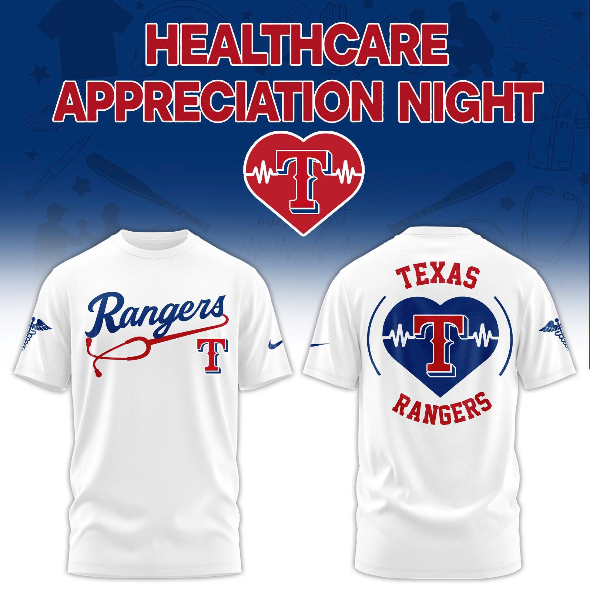 2026 Texas Rangers Healthcare Appreciation Night Limited Edition T-Shirt Jogger And Cap Outfit White