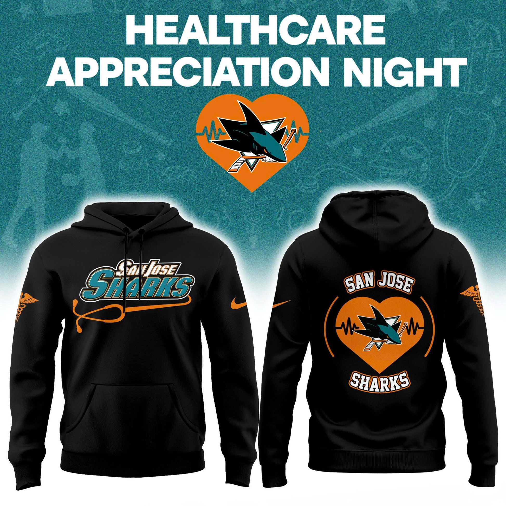 2026 San Jose Sharks Healthcare Appreciation Night Limited Edition Hoodie, Jogger And Cap Outfit Black