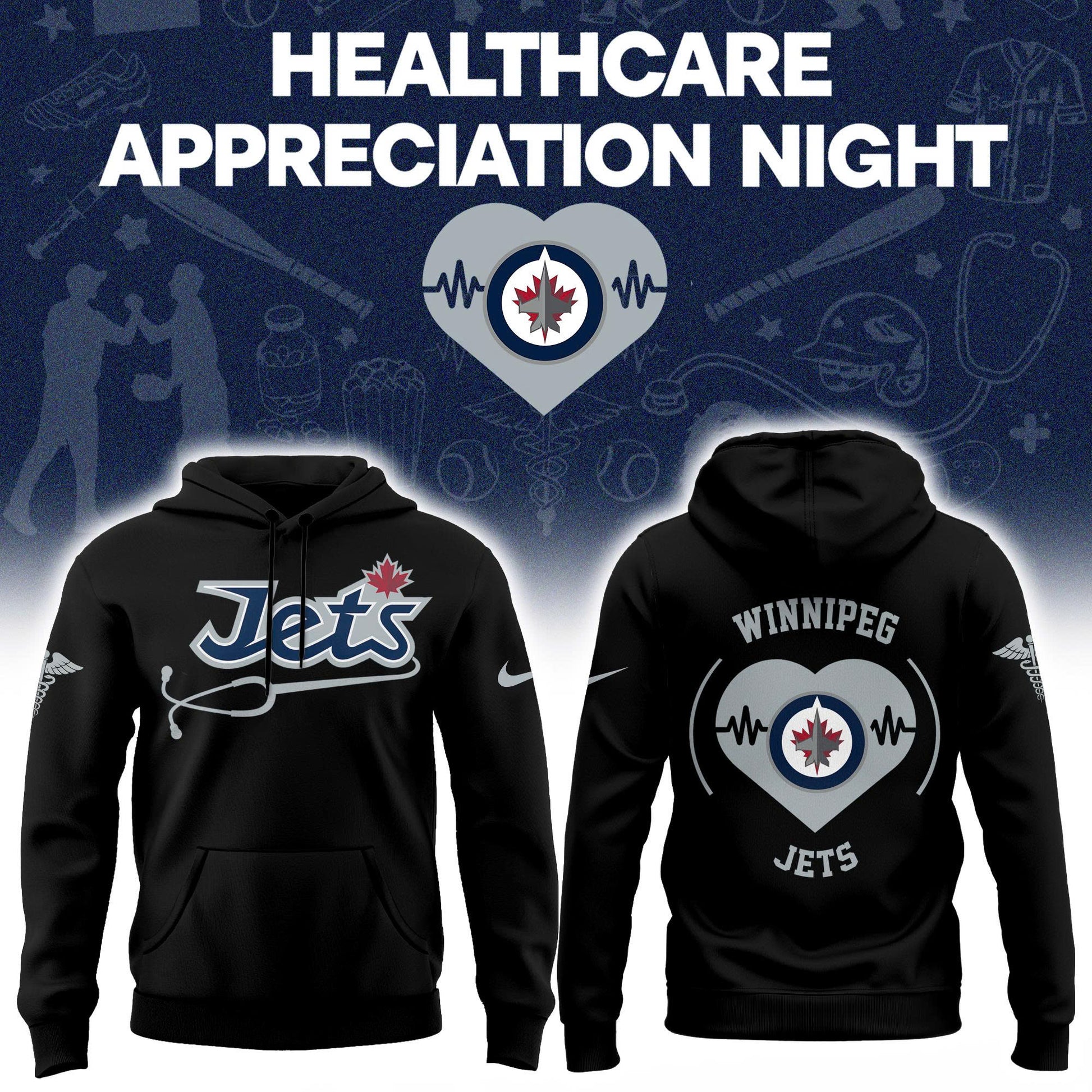 2026 Winnipeg Jets Healthcare Appreciation Night Limited Edition Hoodie, Jogger and Cap Outfit - Black