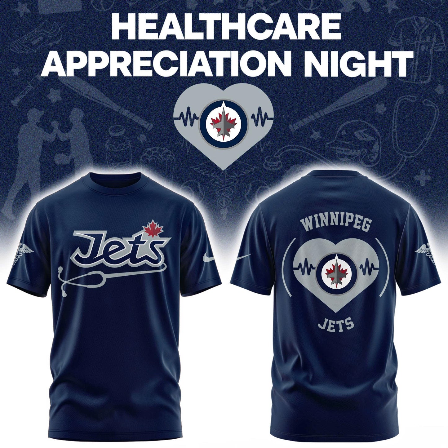 2026 Winnipeg Jets Healthcare Appreciation Night Limited Edition T-Shirt, Jogger and Cap Outfit - Navy Blue