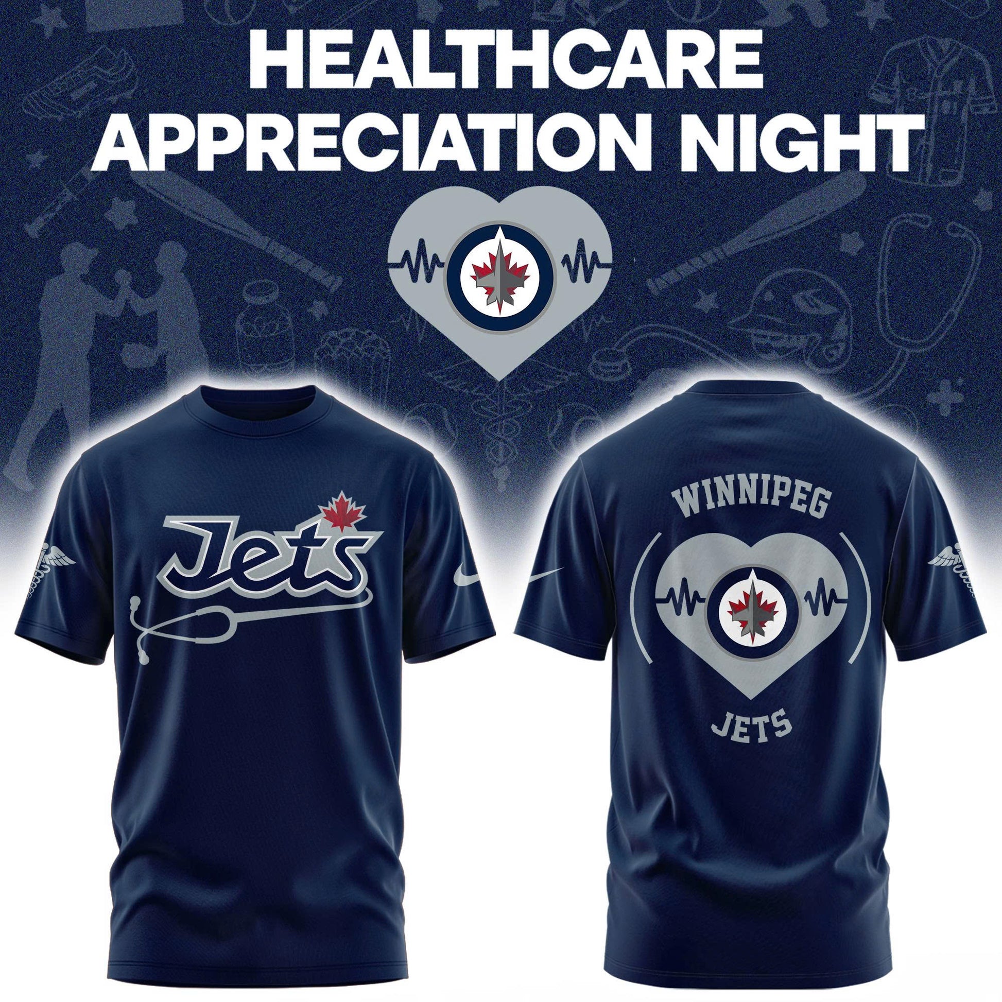 2026 Winnipeg Jets Healthcare Appreciation Night Limited Edition T-Shirt, Jogger and Cap Outfit - Navy Blue