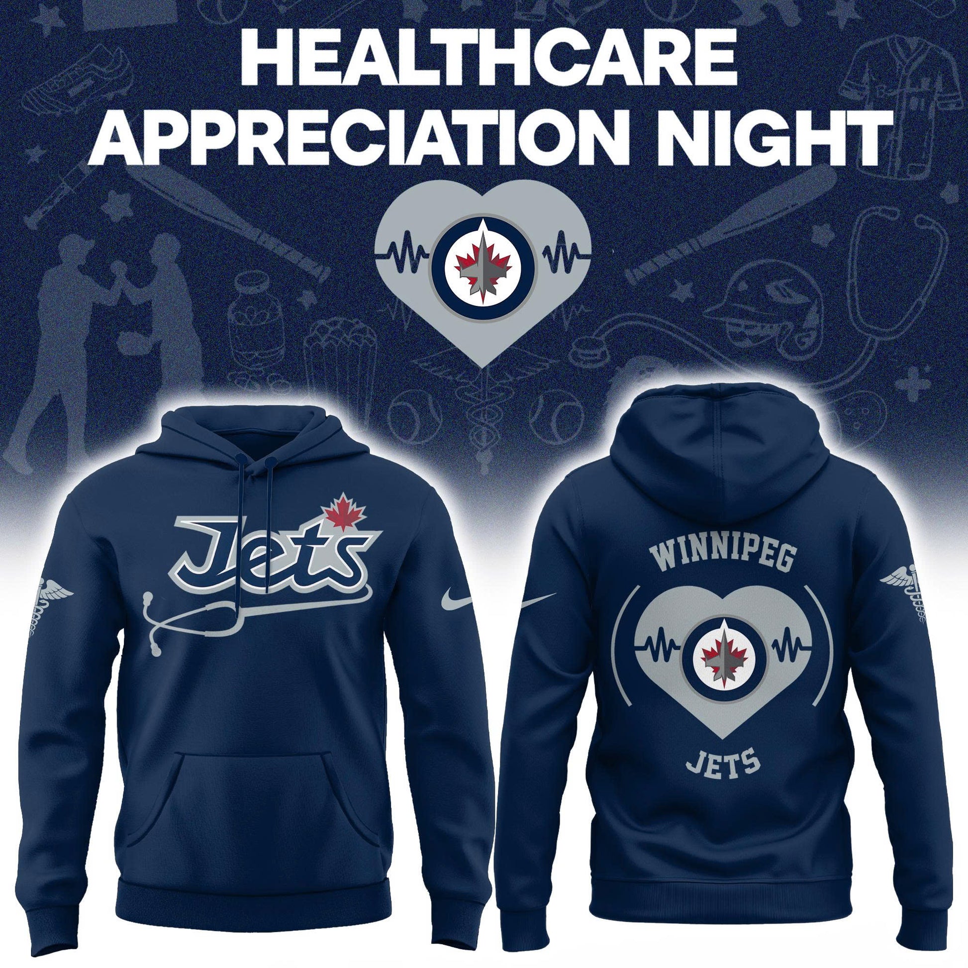 2026 Winnipeg Jets Healthcare Appreciation Night Limited Edition Hoodie, Jogger and Cap Outfit - Navy Blue