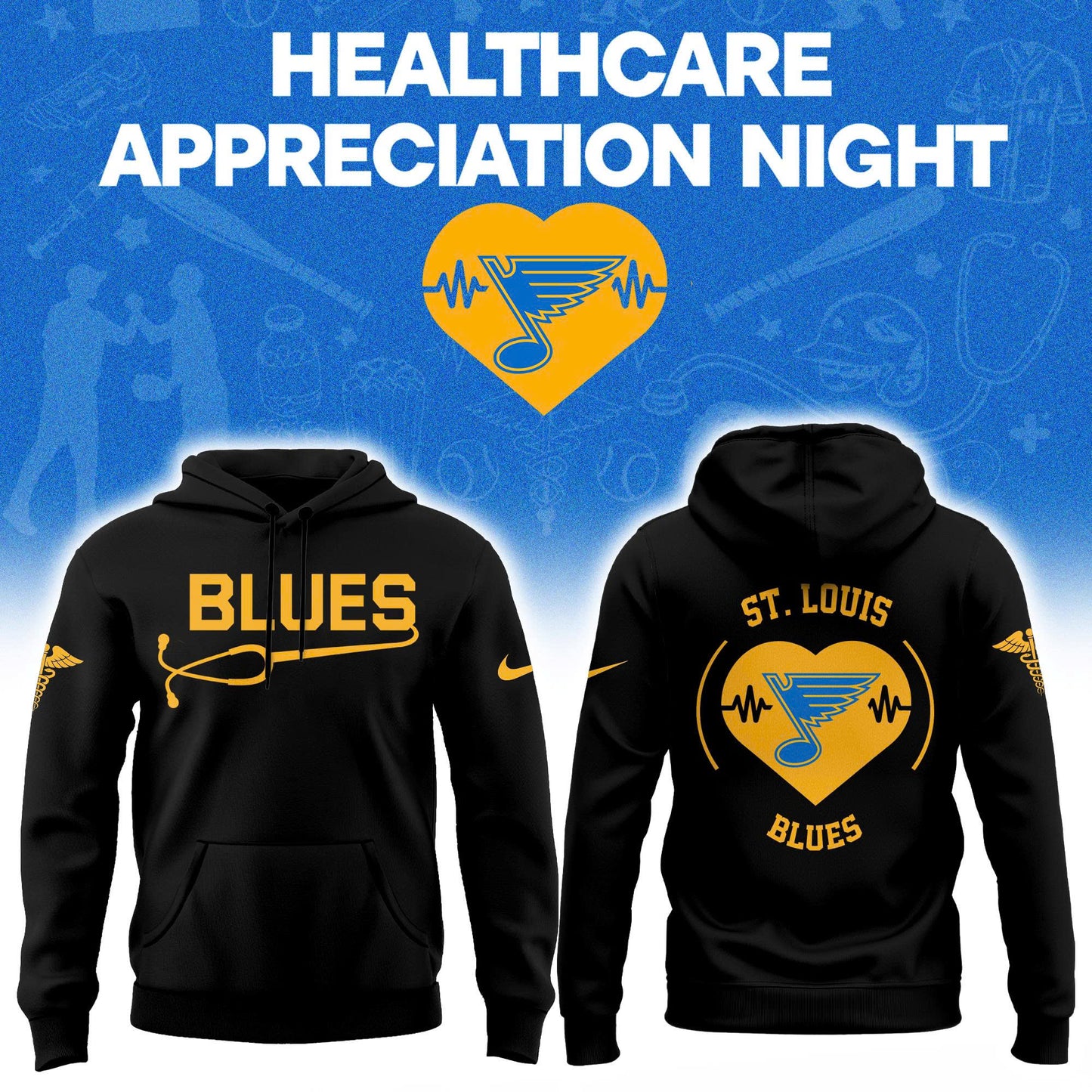 2026 St. Louis Blues Healthcare Appreciation Night Limited Edition Hoodie, Jogger And Cap Outfit Black