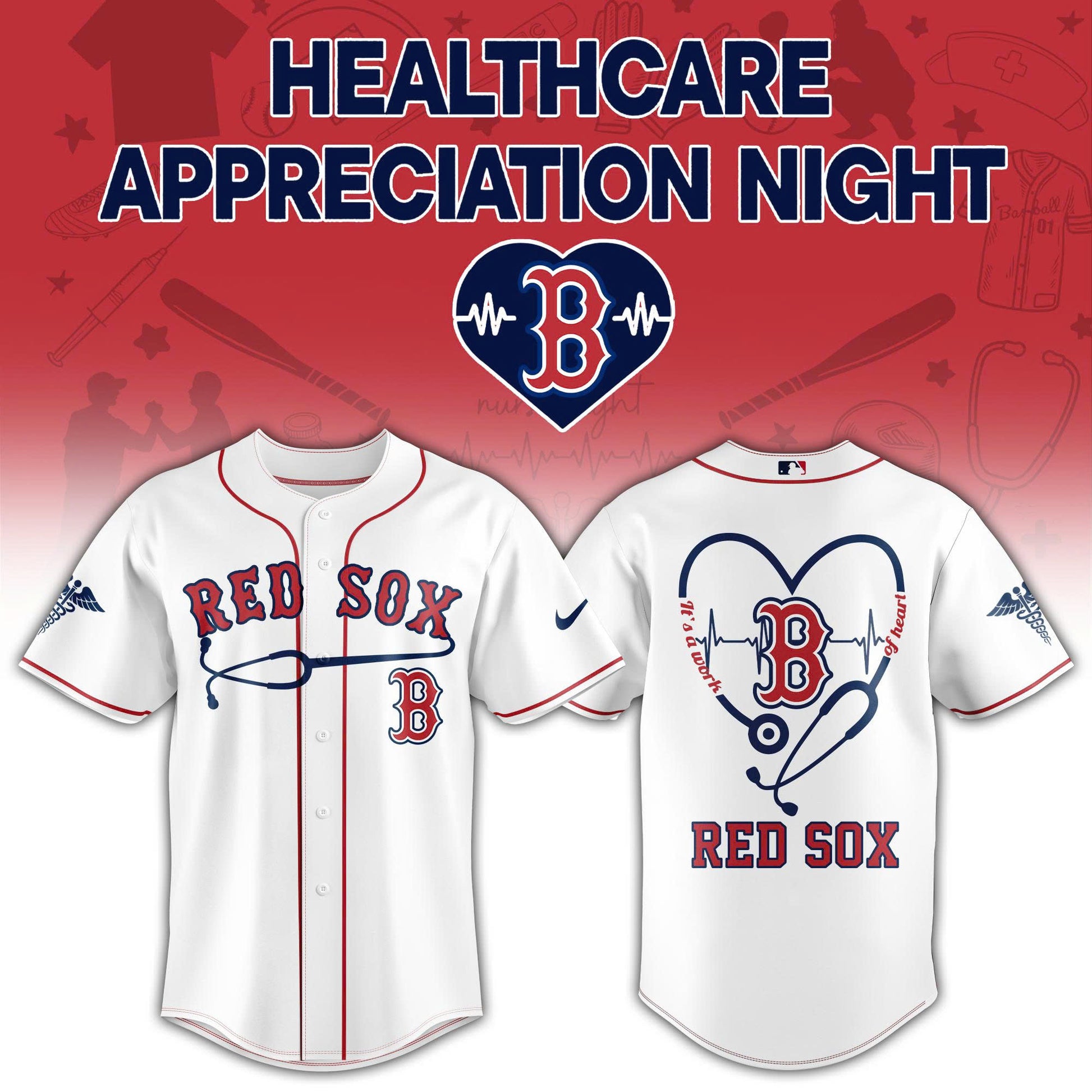 2026 Boston Red Sox Healthcare Appreciation Night Limited Edition Jersey Jogger And Cap Outfit White