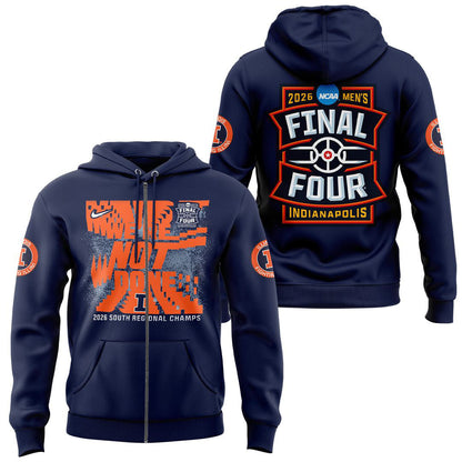 Navy Illinois Fighting Illini 2026 NCAA Men's Basketball Tournament March Madness Final Four Zip Hoodie